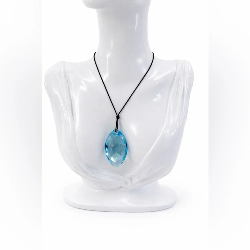 SWAROVSKI Aqua Scuro Crystal Teardrop Pendant Necklace On Black Cord-5083475